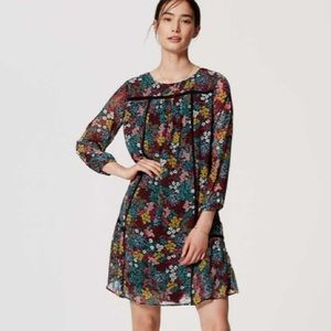 Loft Navy Wildflower Babydoll Dress XS